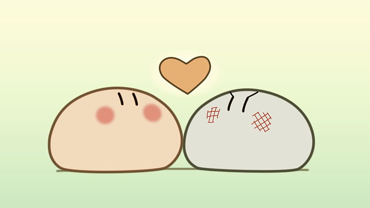 brown emoji, Clannad, dango, anime, heart shape, love, studio shot