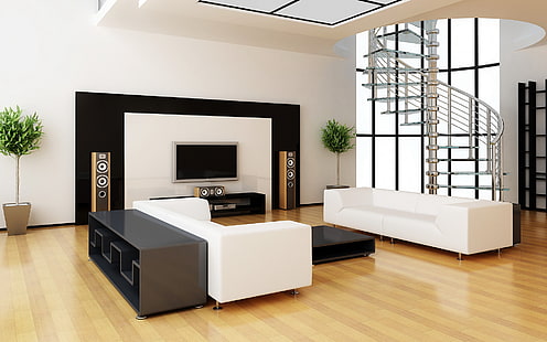 HD wallpaper: flat screen TV, white, design, style, room, sofa, speakers,  ladder | Wallpaper Flare