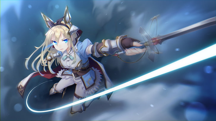 HD wallpaper: anime girl, blonde, sword, ribbon, blue eyes, fighting,  representation | Wallpaper Flare