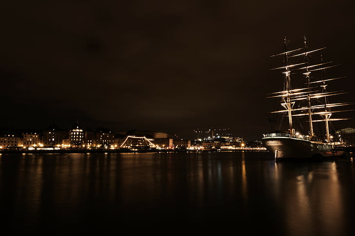 long exposure, night, Stockholm, HD wallpaper