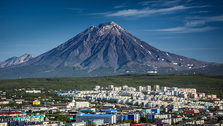 daytime, koryaksky, volcano, russia, kamchatka, kamchatka krai, HD wallpaper