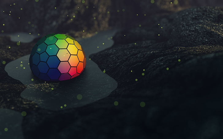 sphere, 3D, 3d object, colorful, hexagon, abstract, CGI, DeviantArt, HD wallpaper