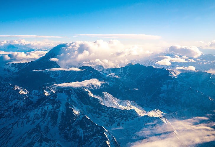 aerial photography of glacier mountain, mountain top, cloud - sky