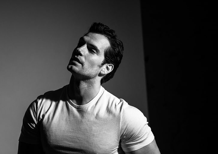 portrait, t-shirt, actor, black and white, Henry Cavill, Men's Fitness
