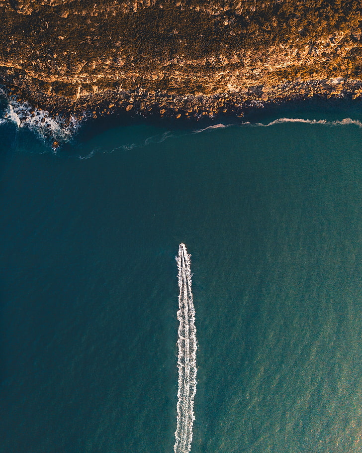 aerial photography of speed boat on body of water, nature, sea