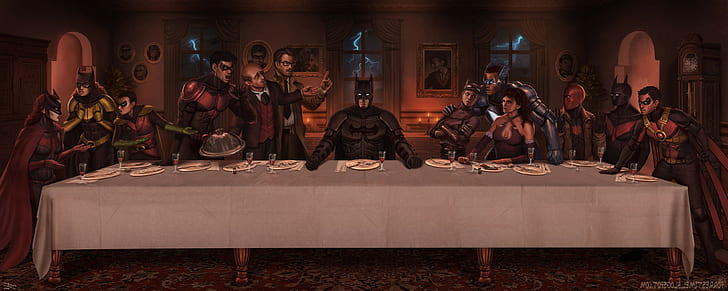 dc comics robin character batman catwoman nightwing red hood cne the last supper, HD wallpaper