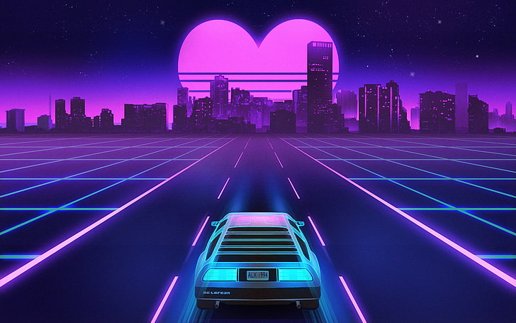 Artistic, Retro Wave, Car, Chillwave, DeLorean, Heart, Heart-Shaped, HD wallpaper