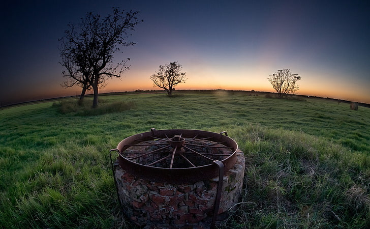 Abandoned Water Well, brown concrete well, Nature, Landscape