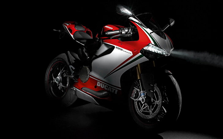 Ducati 1199 Panigale 2014, red and gray Ducati sports bike, Motorcycles