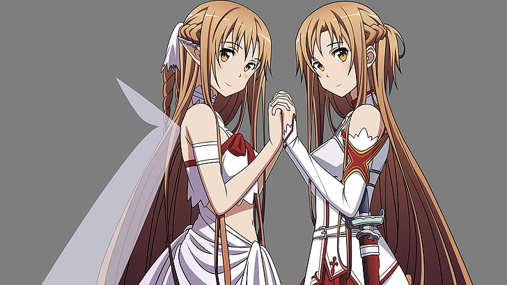 two girl wearing white dress anime character, Sword Art Online