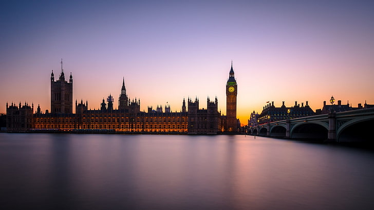 Palace of Westminster, London, UK, Big Ben, River Thames, bridge