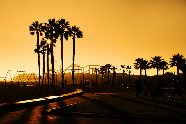 sunset scenery, city, the city, USA, Los Angeles, Santa Monica, HD wallpaper