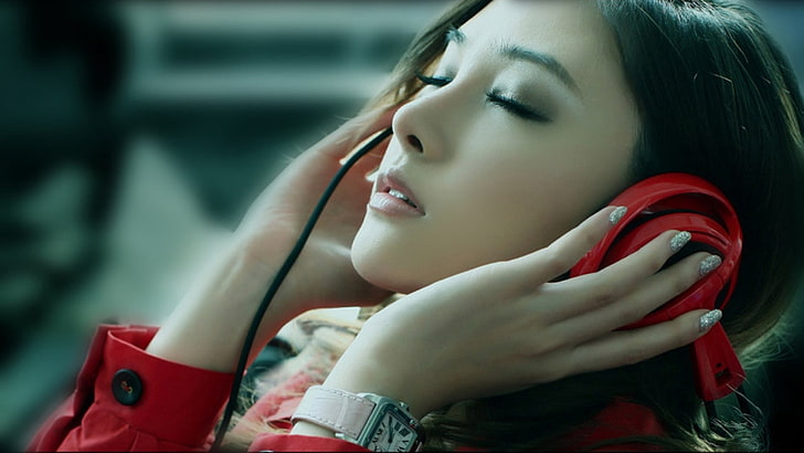 woman's face, girl, headphones, asian, women, beautiful, fashion, HD wallpaper