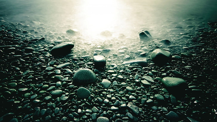 black stone lot, nature, stones, no people, stone - object, close-up, HD wallpaper