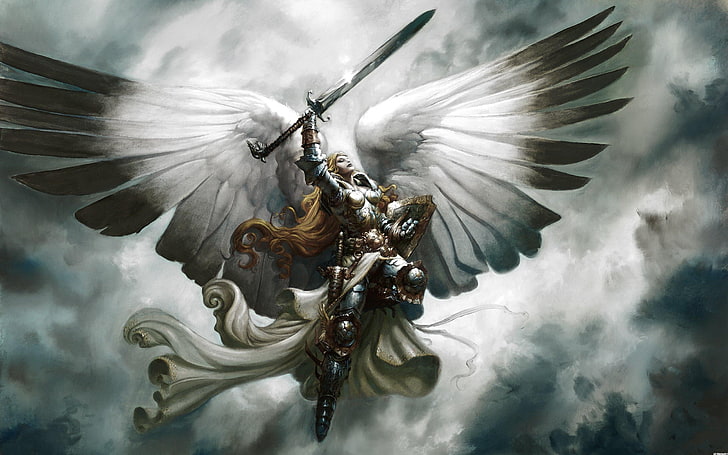 winged warrior raising his sword while flying wallpaper, Magic: The Gathering, HD wallpaper