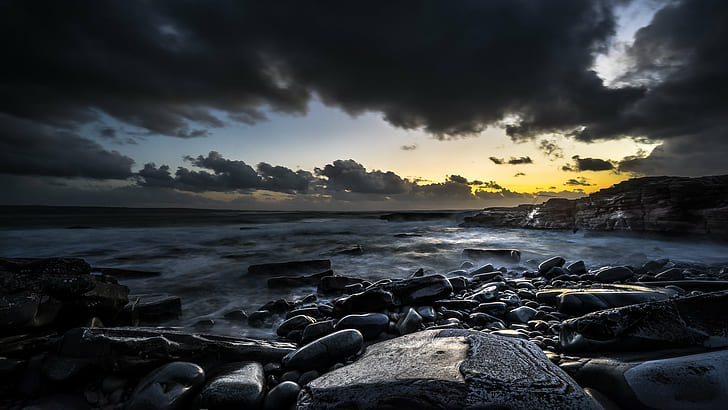 seashore during golden hour, liscannor, ireland, liscannor, ireland, HD wallpaper