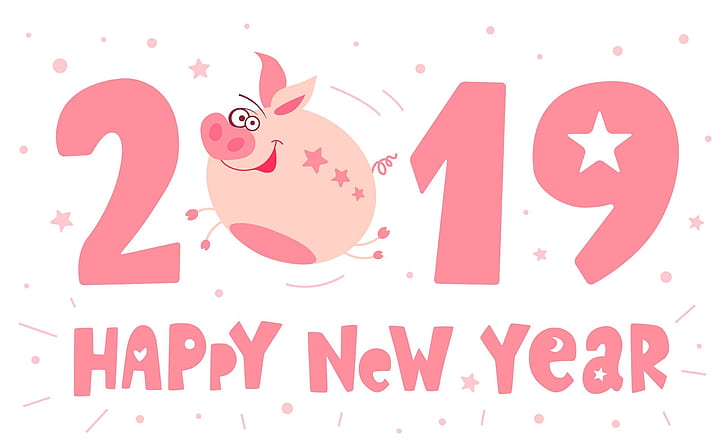 2019 Happy New Pig Year, Holidays, New Year, Vector, Illustration, HD wallpaper