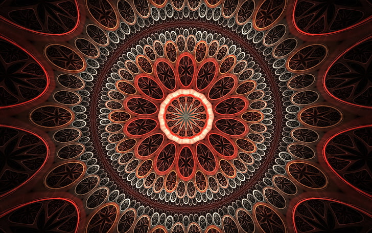 red and gray mandala wallpaper, circles, patterns, backgrounds, HD wallpaper