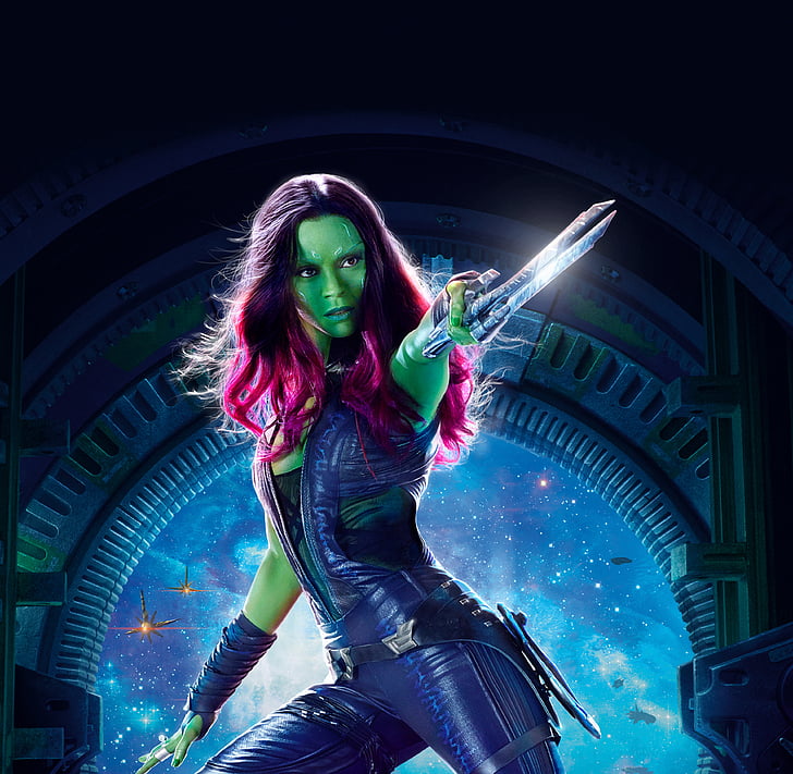 Gamora of Guardian of The Galaxy movie poster, Zoe Saldana, Guardians of the Galaxy Vol 2