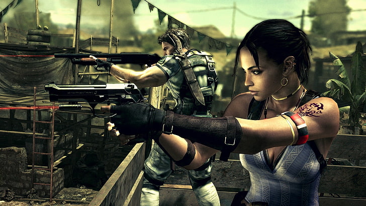 Resident Evil 5 game screenshot, video games, real people, adult, HD wallpaper