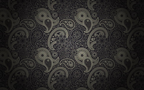 HD wallpaper: gray and black paisley illustration, pattern, dark ...