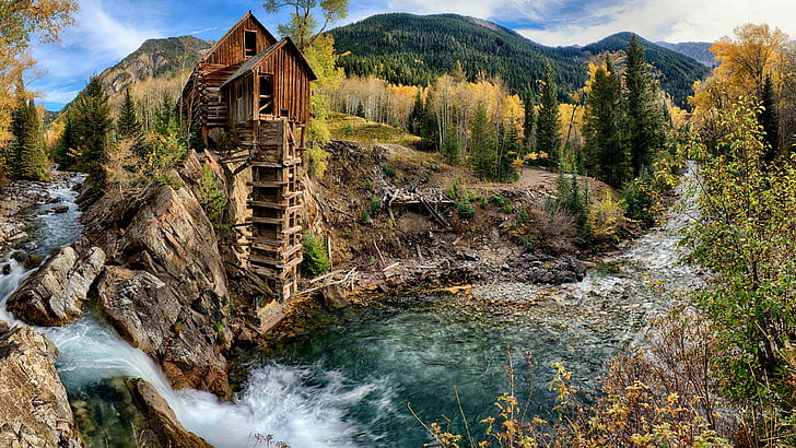 carbondale, water, waterfall, sheep mountain mill, powerhouse, HD wallpaper