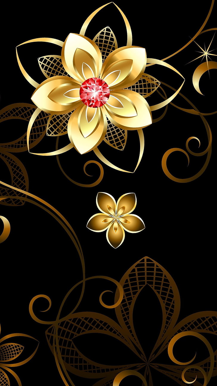 3D Golden Flower, gold cluster illustration, Abstract 3D, white tigers