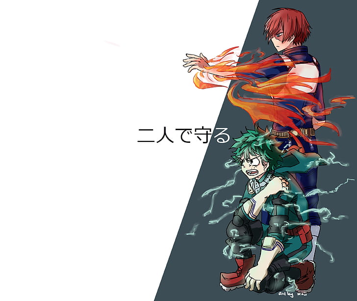 Anime, My Hero Academia, Izuku Midoriya, Shoto Todoroki, HD wallpaper