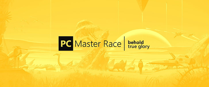 PC gaming, PC Master  Race, yellow, communication, text, no people