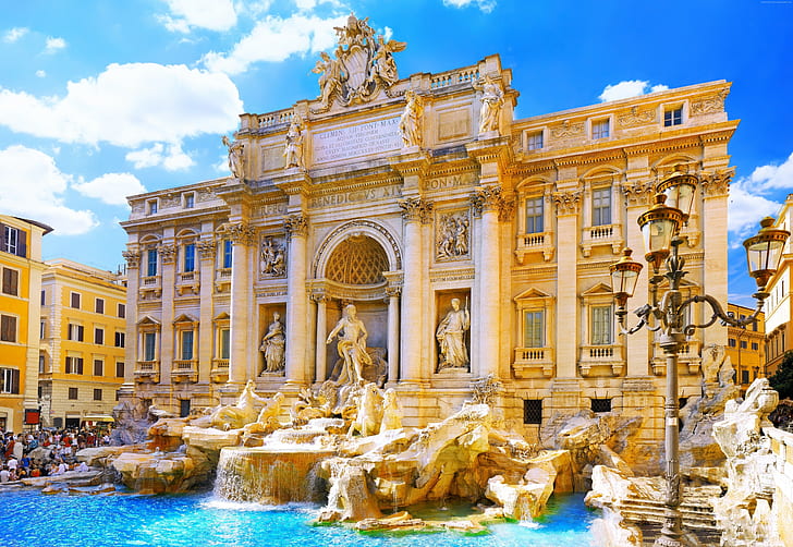 Tourism, Italy, Rome, Travel, Trevi Fountain, HD wallpaper