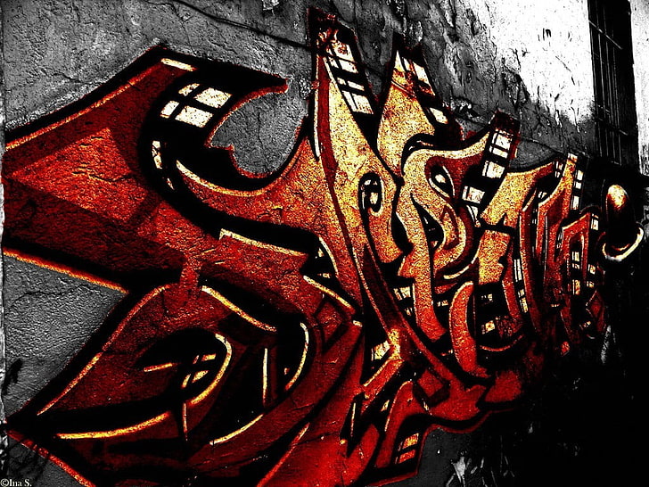 graffiti, wall, no people, red, close-up, art and craft, wall - building feature