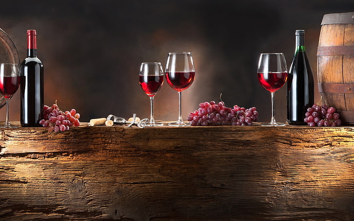 wine, grapes, table, bottles, cup, red, alcohol, glass, drink