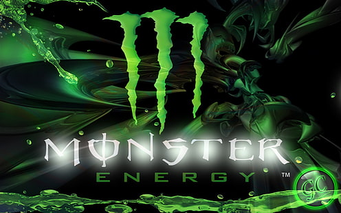 Monster Energy 3D wallpaper, illuminated, night, green color HD wallpaper