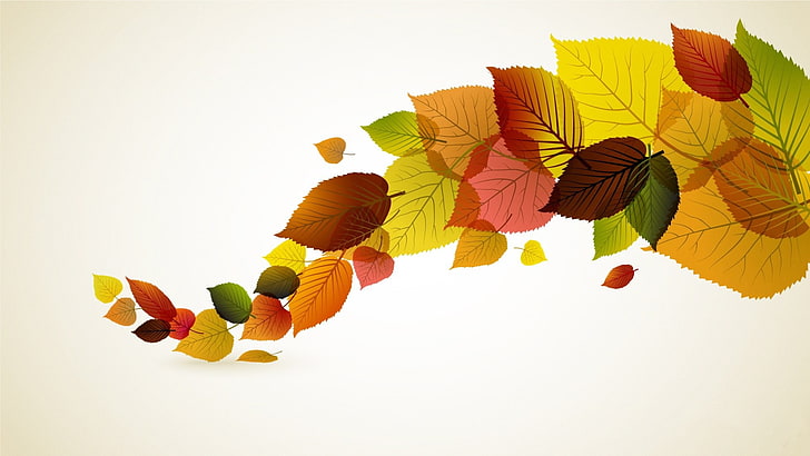brown and green leaf graphic wallpaper, fall, leaves, minimalism