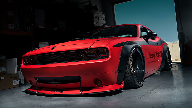 car, dodge challenger, red car, vehicle, liberty walk, dodge challenger liberty walk, HD wallpaper