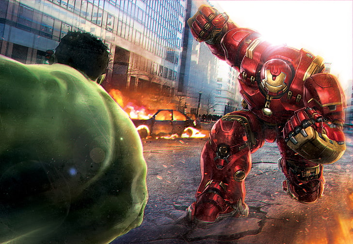 Marvel's Hulk Buster and Hulk wallpaper, iron man, tony stark, HD wallpaper