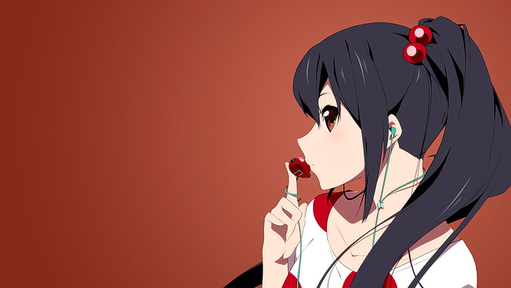 K-ON!, anime, anime girls, Nakano Azusa, red, copy space, colored background, HD wallpaper