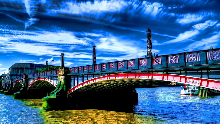bridge, city, sky, architecture, river, water, landscape, travel, HD wallpaper