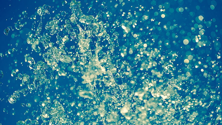 blue, water, water bubbles, liquid bubble, drops, waterdrops, HD wallpaper