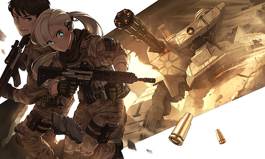 HD wallpaper: anime girl, military, soldier, anime boy, guns, white hair |  Wallpaper Flare