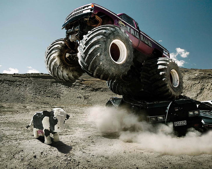 Monster Truck Jump Stop Action HD, cars, HD wallpaper