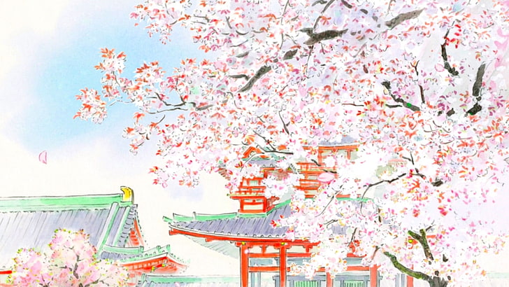 cherry blossom tree illustration, The Tale of Princess Kaguya, HD wallpaper