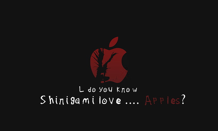 Death Note, apples, Ryuk, text, communication, western script