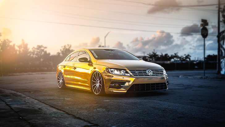 Volkswagen, car, gold, mode of transportation, motor vehicle, HD wallpaper