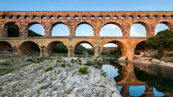 Pont du Gard, Gardon River, France, Landmarks, HD wallpaper