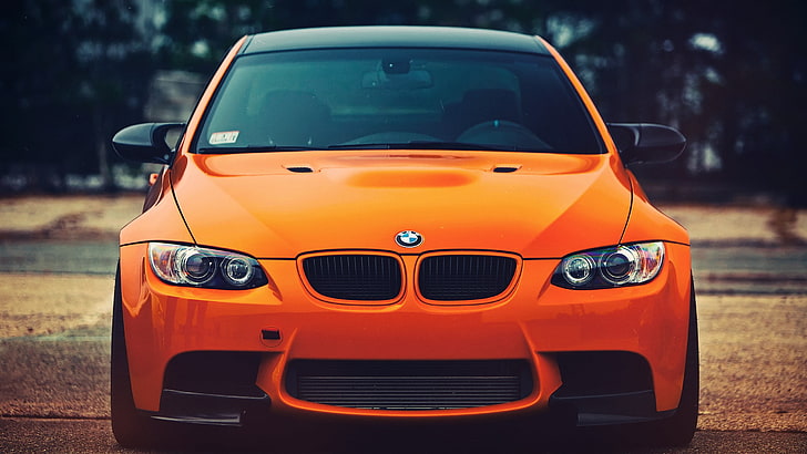 orange BMW car, mode of transportation, motor vehicle, land vehicle