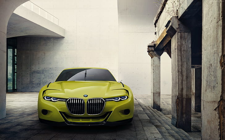 xDrive, BMW 3.0 CSL, yellow, sDrive, sports car, HD wallpaper