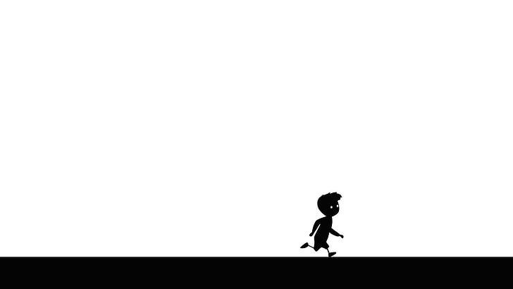 boy running digital wallpaper, black, white, Limbo, copy space