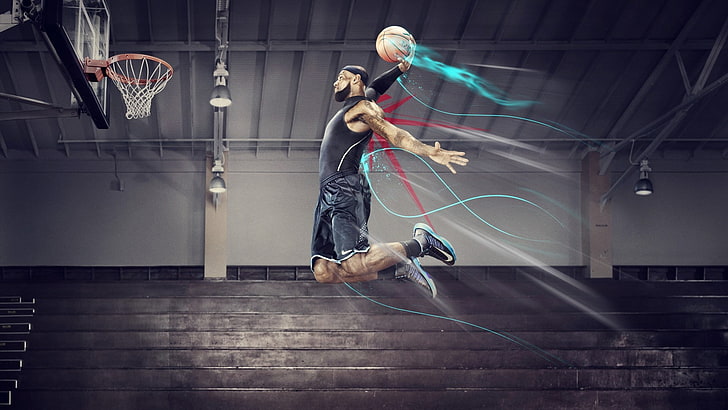 basketball, jumping, LeBron James, sports, men, basketball - sport, HD wallpaper