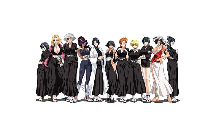 Bleach characters, girls, crowd, dress, background, women, people